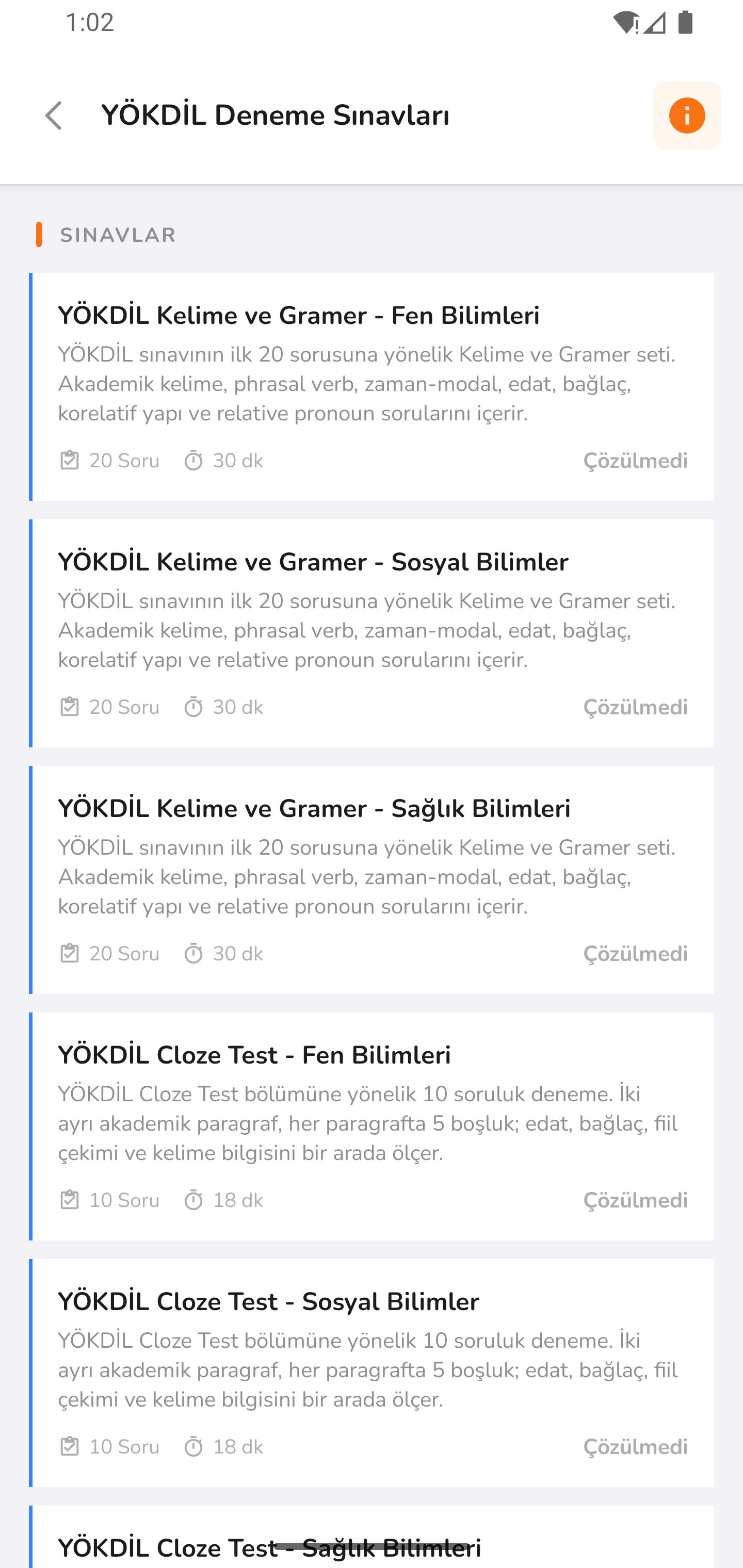 Sınav listesi